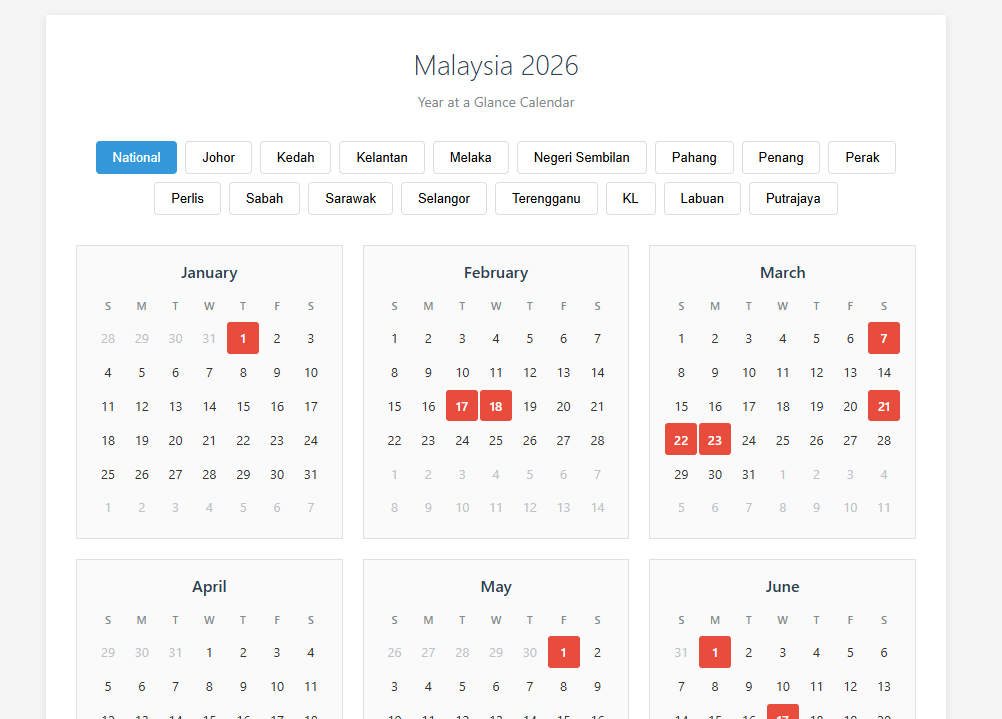 Cover image for Malaysia 2026 Calendar