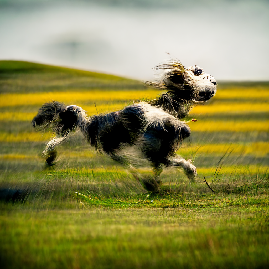 cute dog running on the grassland happily