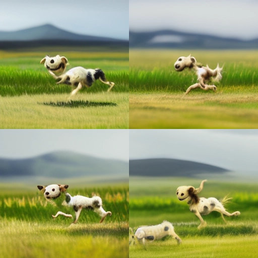 cute dog running on the grassland happily