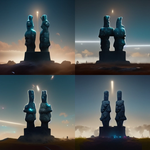 new easter island statues born in Great Andromeda Nebula, ubisoft artstyle, unreal engine