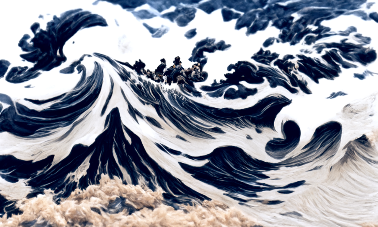 the Great Wave by Hokusai, rendered in high resolution, trending on artstation (iteration 0)
