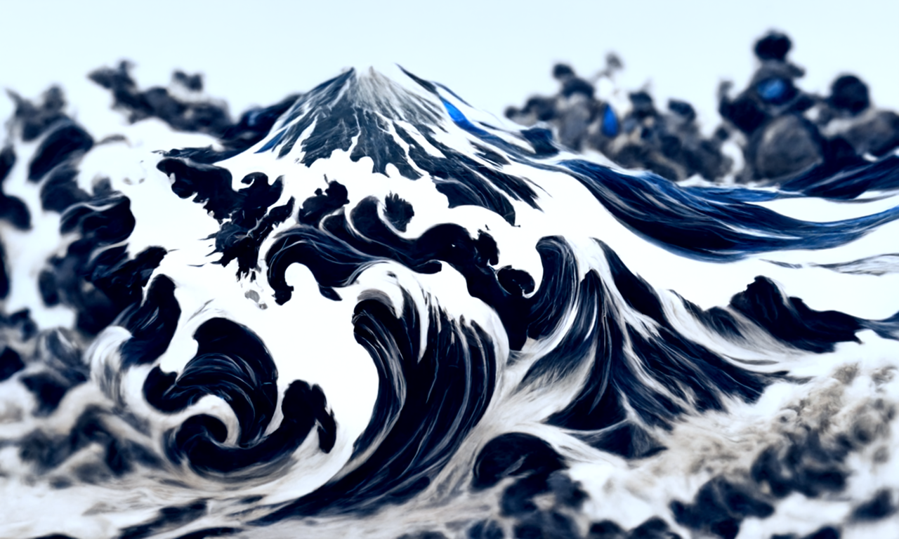 the Great Wave by Hokusai, rendered in high resolution, trending on artstation (iteration 1)